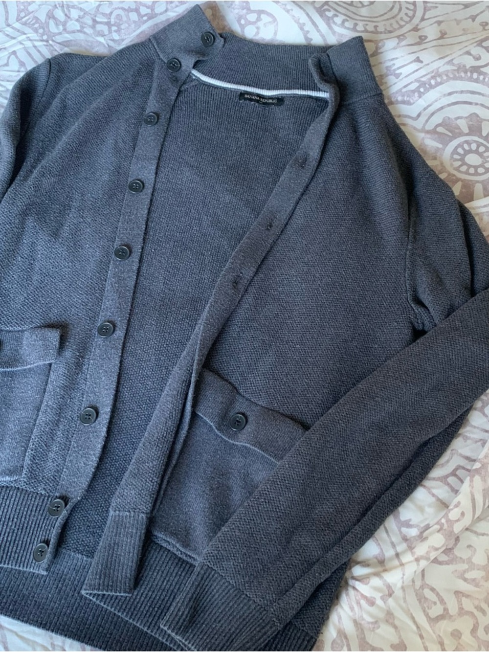 Banana Republic Men's Charcoal Button-Up Cardigan Sweater